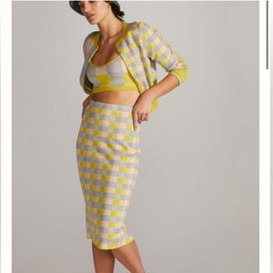 Maeve Anthropologie Yellow, Pink and Gray Checkered Skirt Set